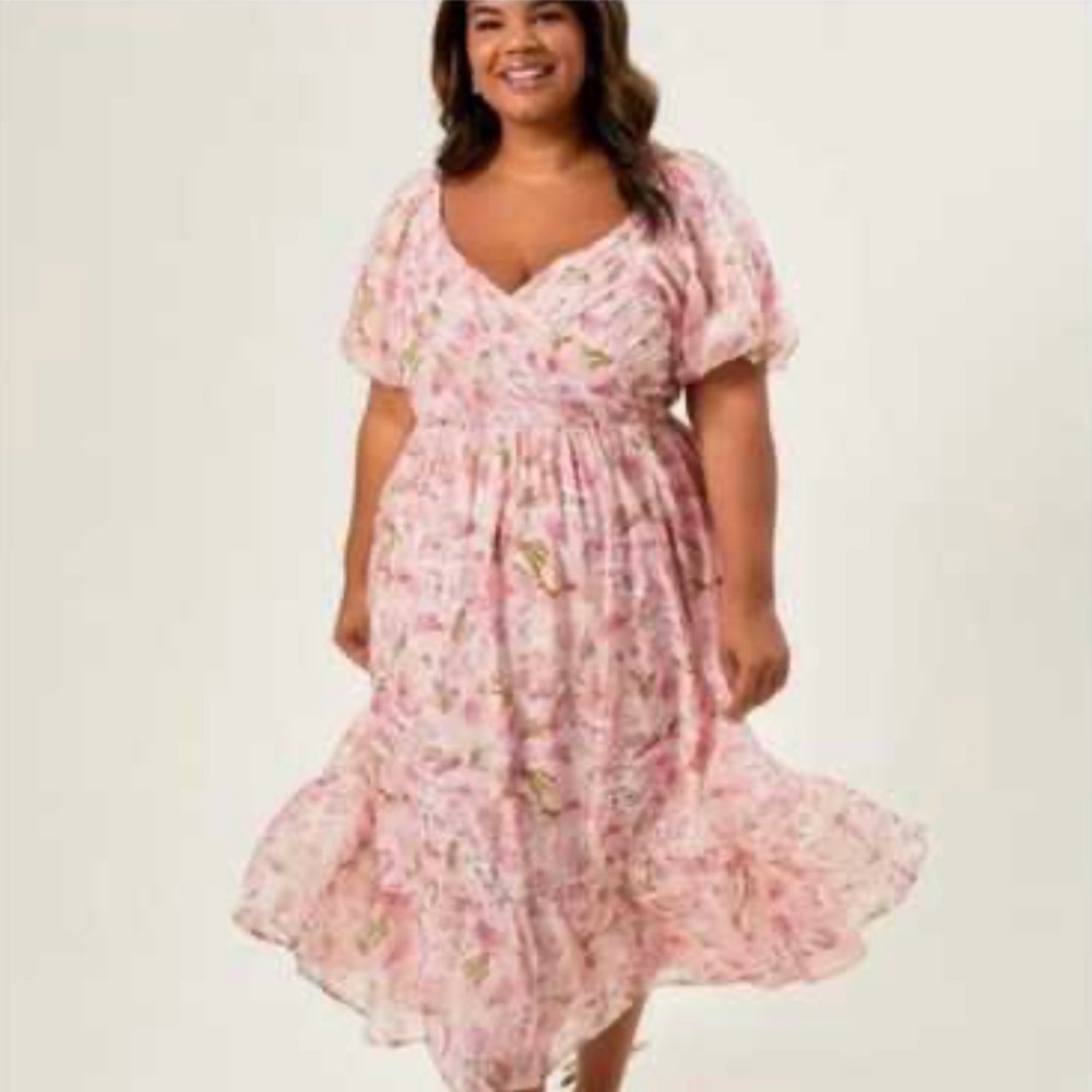 ARULA Pink Floral Midi Dress